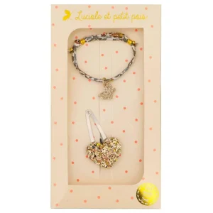 Coffret cadeau - Barrette cœur doré multi & bracelet Liberty Ava autumn (papillon doré)