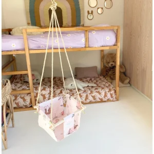 Balançoire bébé intérieur | imprimé rose forêt en tissu