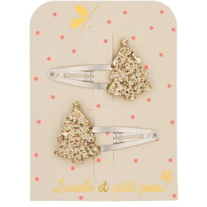 Barrettes sapins - Doré (paire)